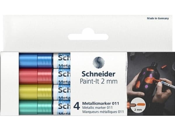 Schneider akrylpenna SCHNEIDER PAINT-IT METALLIC 4 st (BÅU, RÖD, GUL, GRÖN)