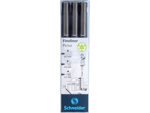 Schneider Schreibgeräte Pictus, svart, svart, plast, vannbasert blekk, metall, 3 stk.