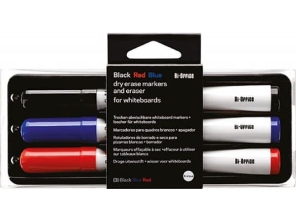 Bi-Office Whiteboard set with a non-magnetic sponge and 3 markers