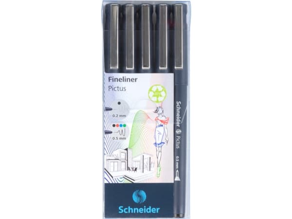 Schneider Schreibgeräte Pictus, Svart, Blå, Grön, Röd, Svart, Plast, Vattenbaserat bläck, 0,5 mm, Metall