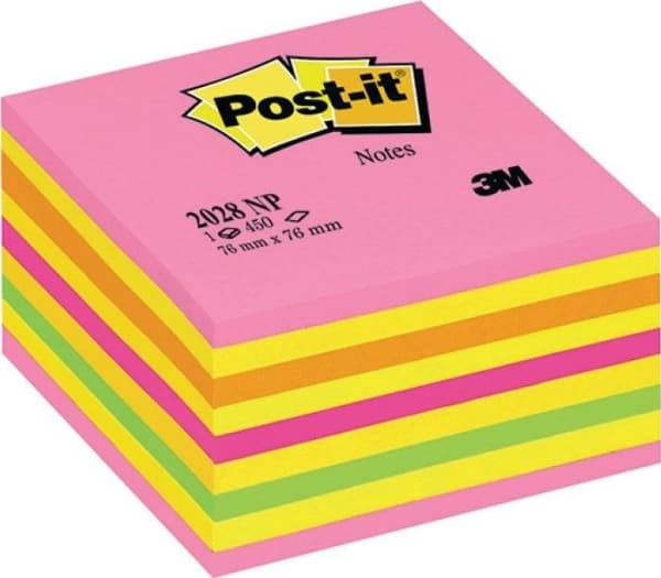 Post-it Selvklebende kube POST-IT (2028-NP), 76x76 mm, 1x450 kort, godterosa