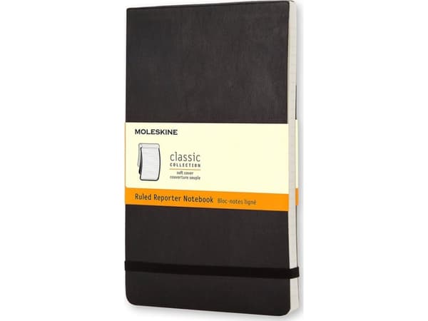 Moleskine Reporter, Monokromatisk, Sort, Matt, Linjerte ark, Mykt omslag, Voksen