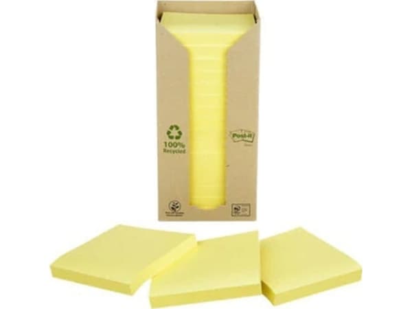 Post-it® Recycled Notes, Canary Yellow™, 16 blokke, 76 mm x 76 mm