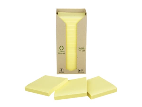Post-it® Recycled Notes, Canary Yellow™, 16 blokke, 76 mm x 76 mm