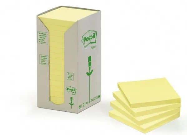 Post-it® Recycled Notes, Canary Yellow™, 16 blokke, 76 mm x 76 mm
