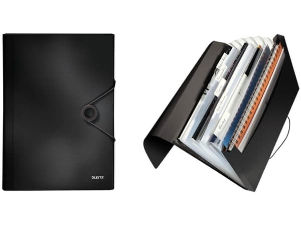 Leitz Solid - Utvidbar mappe - 6 rom - 6 deler - for A4 - kapasitet: 250 ark - med fliker - svart