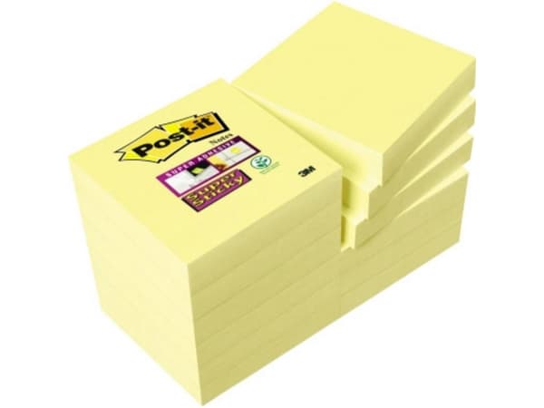 Post-it® Super Sticky Notes Canary Yellow, gul, 12 blokker, 47,6 mm x 47,6 mm