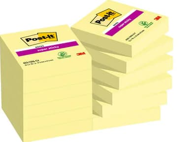 Post-it® Super Sticky Notes Canary Yellow, gul, 12 blokker, 47,6 mm x 47,6 mm