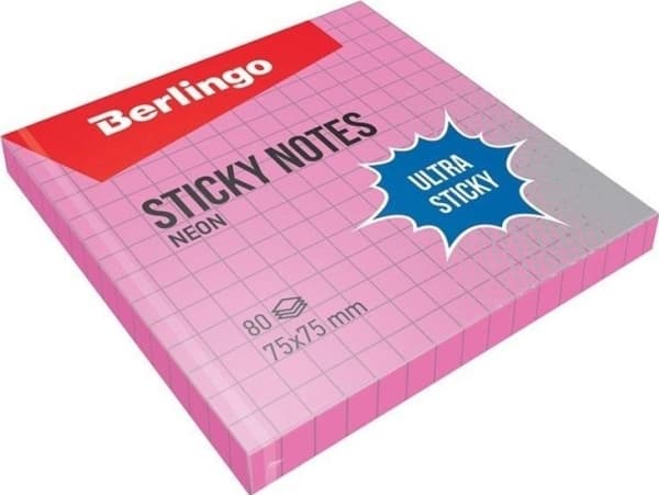 Berlingo Selvklebende blokk 75x75 rosa rutenett 80K