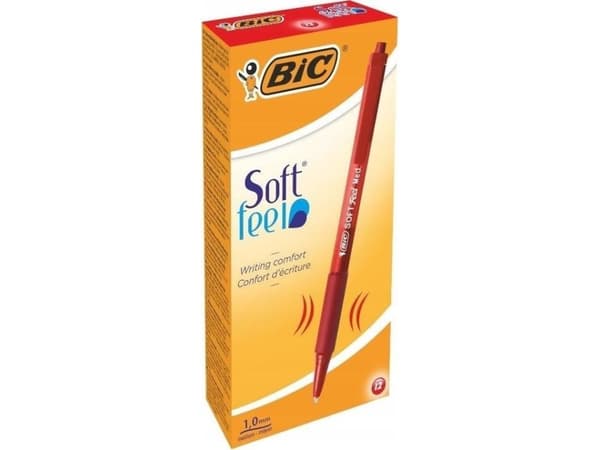 BIC Soft Feel clic - Kulspetspenna - röd - 1 mm - medel - indragbar (paket om 12)