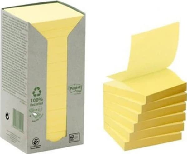 Post-it z-notes gul 76x76mm genbrug 16blk/pak