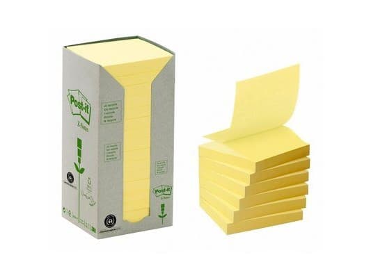 Post-it z-notes gul 76x76mm genbrug 16blk/pak