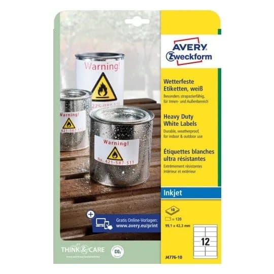 Etiketter Avery 99,1x42,3 mm, hvid, holdbare, til inkjet - (10 ark x 12 stk.)