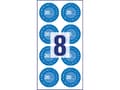 Pikkukuva 2 / 5: Blå inspektionsetiket Ø30 mm med årstal 20__ til selv at udfylde, Vinyl Blå - (10 ark x 8 stk.)