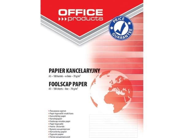 Office Products Papier kancelaryjny OFFICE PRODUCTS, w linie, A3, 100ark.
