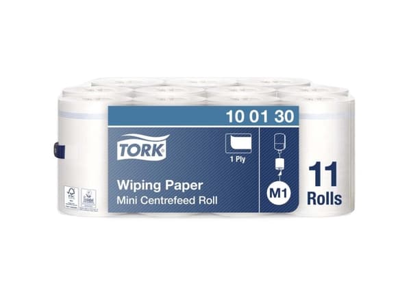 Aftørringspapir, Tork M1 Mini Centerfeed, 100130, 1-lags, pakke a 11 stk