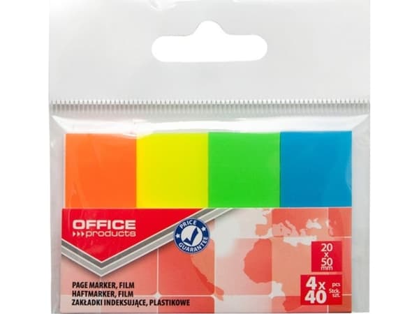 Kontorprodukter KONTORPRODUKTER indekseringsfaner, PP, 20x50 mm, 4x40 kort, anheng, blanding av neonfarger