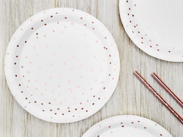 PartyDeco Teller Punkte, Plate, Rund, Papir, Hvit, Mønster, 6 stykker