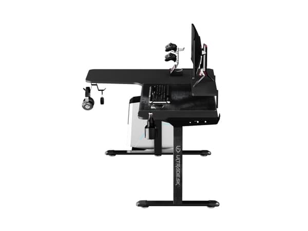 Reguliuojamo aukščio kampinis žaidimų stalas Ultradesk Winger LED RGB, Juodos spalvos