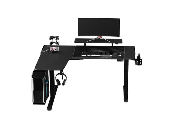 Reguliuojamo aukščio kampinis žaidimų stalas Ultradesk Winger LED RGB, Juodos spalvos