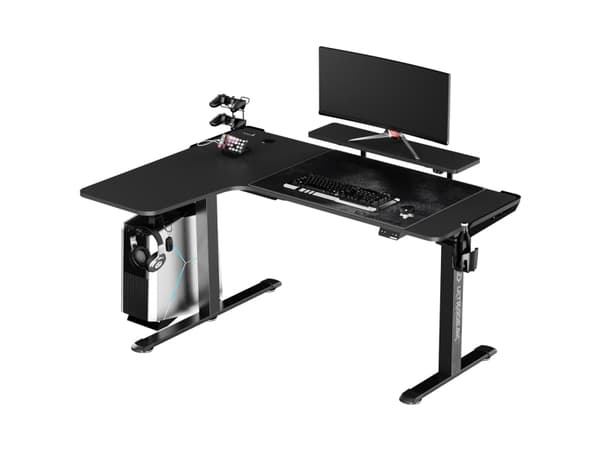 Reguliuojamo aukščio kampinis žaidimų stalas Ultradesk Winger LED RGB, Juodos spalvos