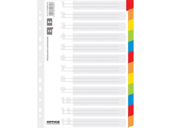 Office Products OFFICE PRODUCTS dividers, cardboard, A4, 227x297mm, 12 cards, lamin. index, color mix