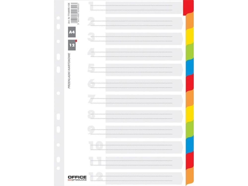 Office Products OFFICE PRODUCTS dividers, cardboard, A4, 227x297mm, 12 cards, lamin. index, color mix