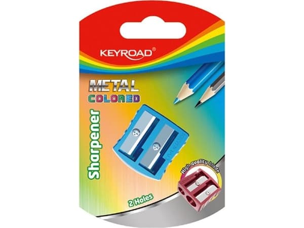 Keyroad Pencil sharpener, aluminum, double, blister, mix of colors