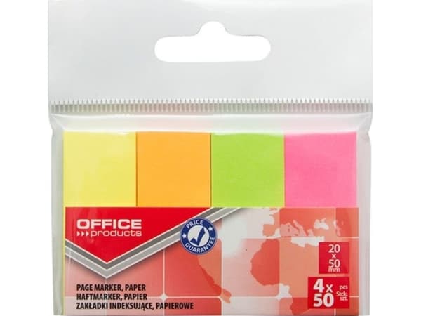 Kontorprodukter KONTORPRODUKTER indekseringsfaner, papir, 20x50 mm, 4x50 kort, anheng, blanding av neonfarger