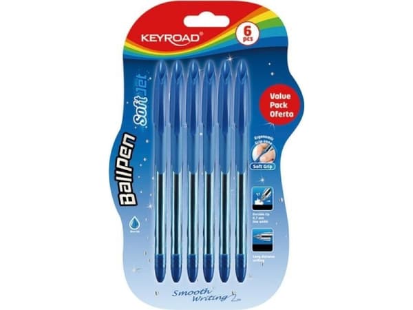 Keyroad Classic kulepenn KEYROAD Kulepenn Soft Jet, 0,7 mm, 6 stk., blister, blå