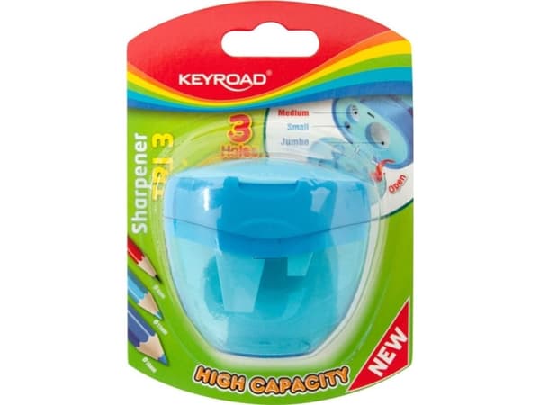 Keyroad Pencil sharpener, plastic, triple, blister, assorted colors