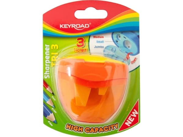 Keyroad Pencil sharpener, plastic, triple, blister, assorted colors