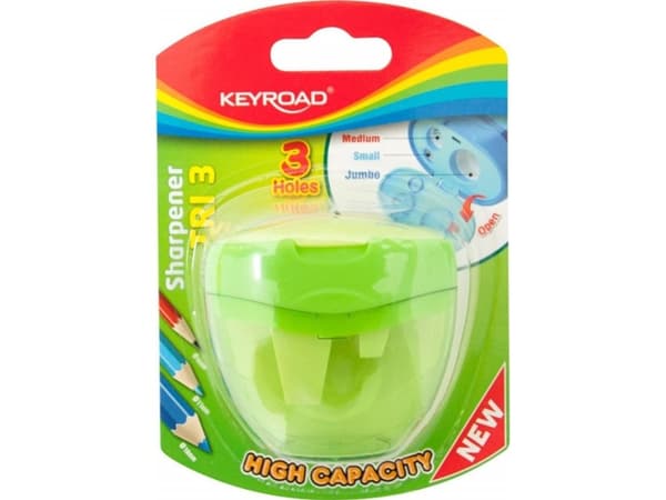 Keyroad Pencil sharpener, plastic, triple, blister, assorted colors