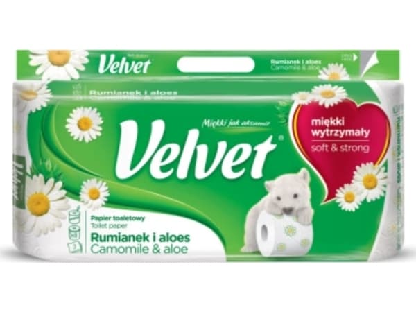 Velvet Selluloosa WC-paperi VELVET Kamomilla ja Aloe Vera, 3-kertainen, 8 kpl, valkoinen