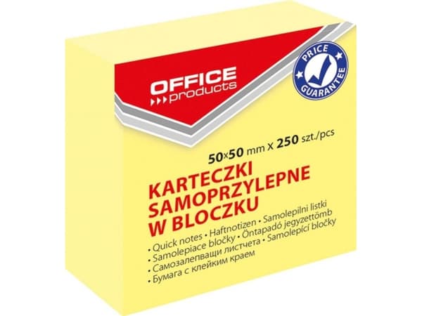 Office Products Mini self-adhesive cube, OFFICE PRODUCTS, 50x50mm, 1x250 cards, pastel, light yellow