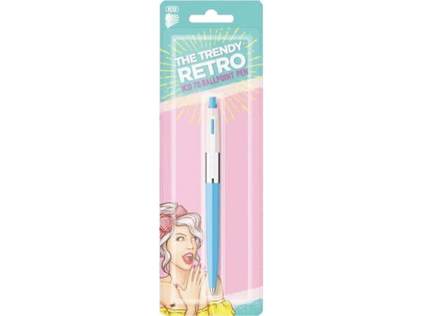 ICO Retro 70'C automaattinen kuulakärkikynä, pastelli, läpipainopakkaus, sininen muste, värisekoitus