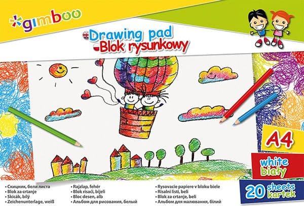 Gimboo A4 20k hvit tegneblokk