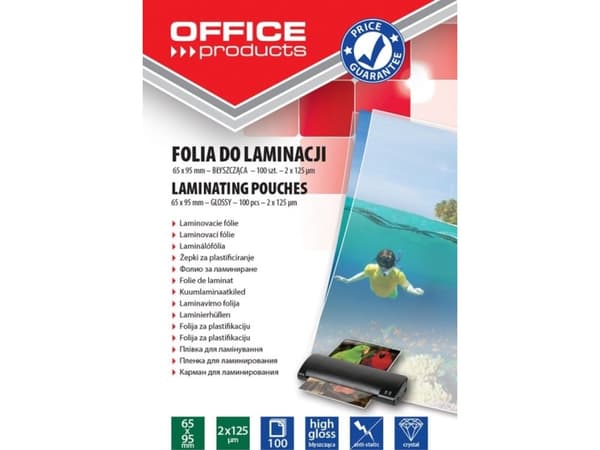 Kontorprodukter KONTORPRODUKTER lamineringsfolie, 65x95mm, 2x125micron, blank, 100 stk, transparent