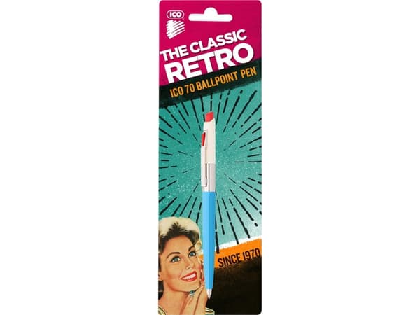 ICO Retro 70'C automatisk kulspetspenna, blister, blå bläckrefill, färgmix