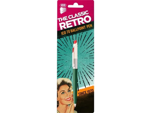 ICO Retro 70'C automatisk kulspetspenna, blister, blå bläckrefill, färgmix