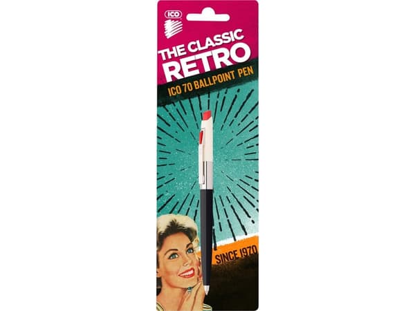 ICO Retro 70'C automatisk kulspetspenna, blister, blå bläckrefill, färgmix