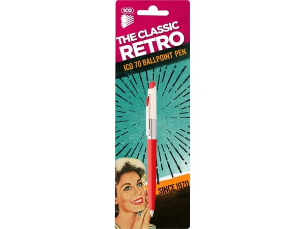 ICO Retro 70'C automatisk kulspetspenna, blister, blå bläckrefill, färgmix
