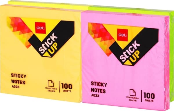 Deli SELF-ADHESIVE NOTEBOOK DELI A02303 76MM * 76MM 100 SHEETS MIX OF COLORS
