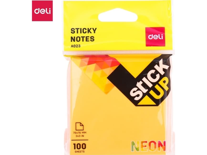 Deli SELF-ADHESIVE NOTEBOOK DELI A02302 NEON 76MM * 76MM 100 SHEETS MIX OF COLORS