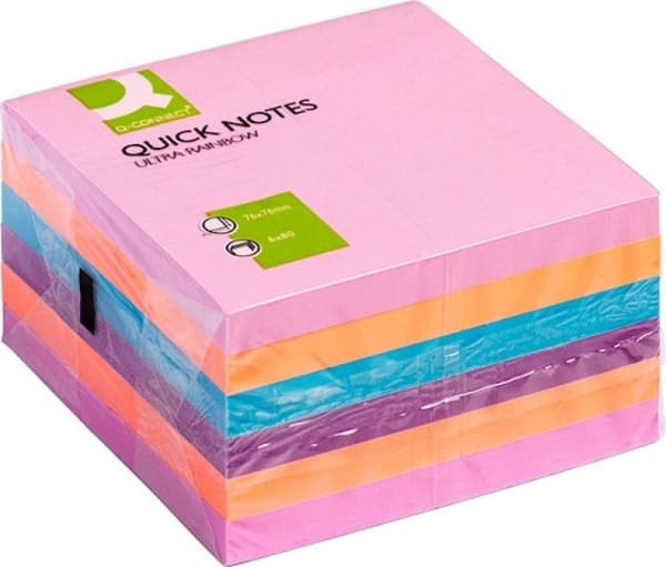 Q-Connect selvklebende blokker Q-CONNECT, 76x76mm, 6x80 kort, blanding av farger