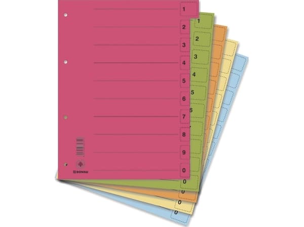 Donau DONAU dividers, cardboard, A4, 235x300mm, 0-9, 50 cards with perforation, mix of colors