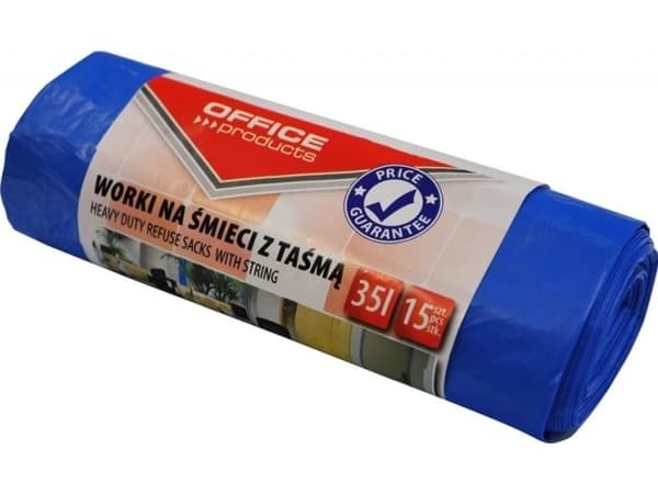 Kontorprodukter Søppelsekker med tape KONTORPRODUKTER, premium (LDHD), 35L, 15 stk., blå