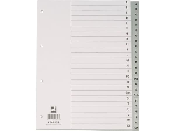 Q-CONNECT-välilehdet, PP, A4, 230x297mm, A-Z, 20 korttia, harmaa
