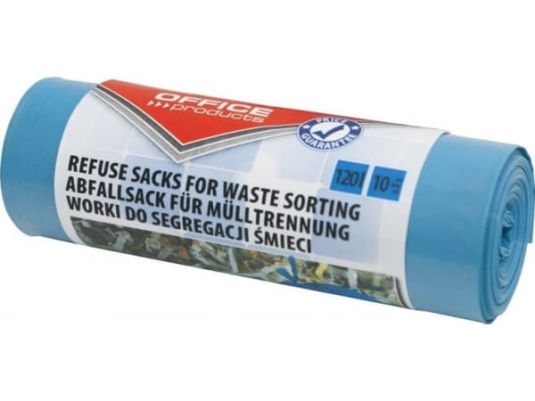 Office Products Household rubbish bags, OFFICE PRODUCTS, for waste paper sorting, strong (LDPE), 120l, 10pcs, blue