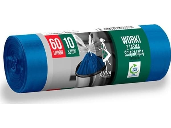 Anna Zaradna ANNA ZARADNA garbage bags, with drawstring, extra-strong, 60 liters, 10 pcs., Blue